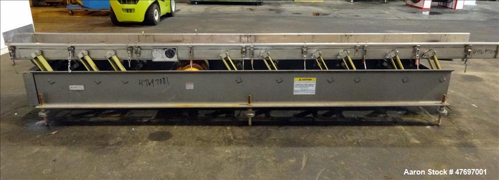 Used- Triple S Dynamics Vibrating Conveyor, Model RLEB-18, 304 Stainless Steel. Approximate 18" wide x 166" long x 6" deep p...