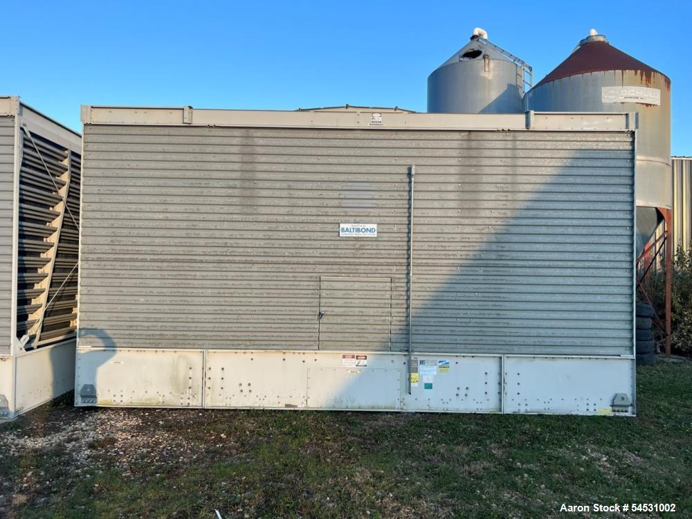 Used BAC Baltimore AirCoil 3000 Series Cooling Tower, Model 33620-2TR. 3,600 USGPM of water from 95 degrees F to 85 degrees F entering air wet bulb temperature and 6.45 psi fluid pressure drop. Fan d...