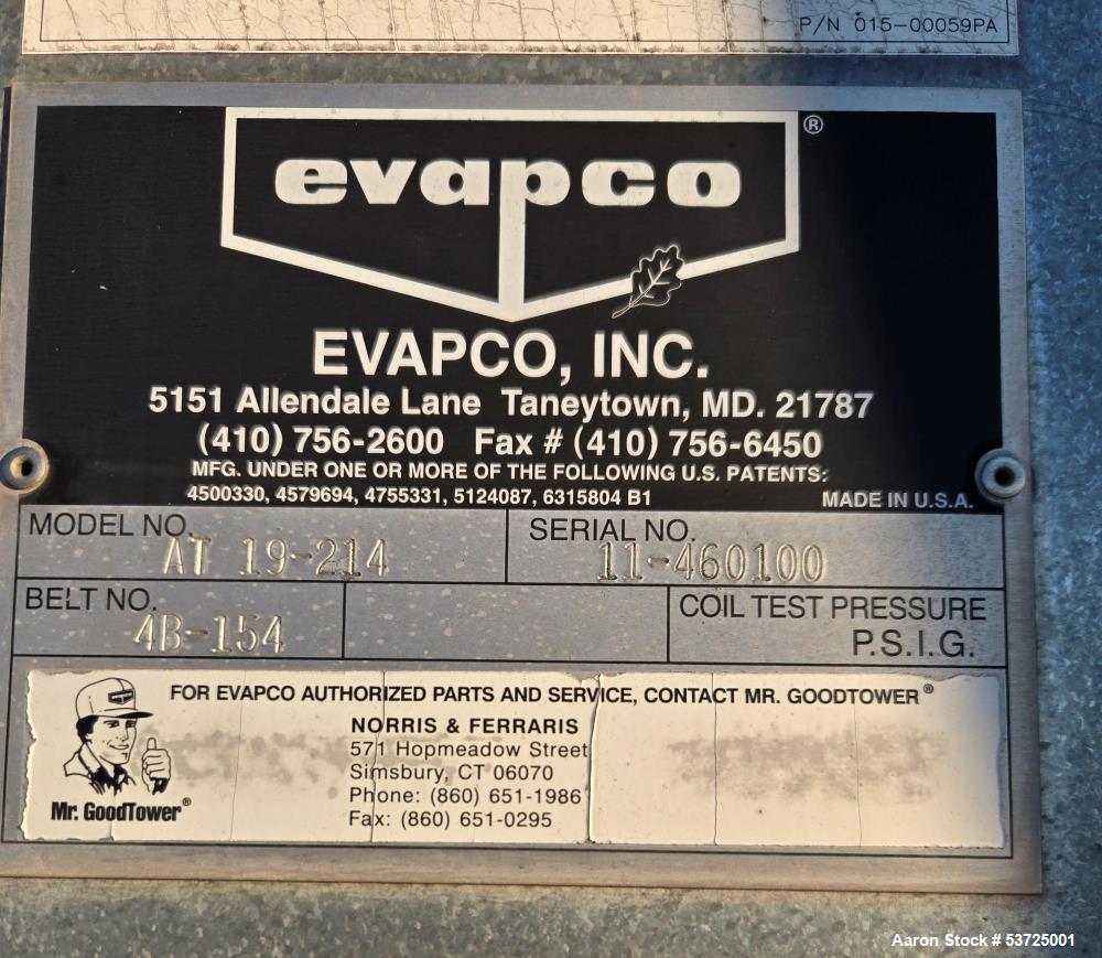 Used 279.7 Nominal Tons Evapco Model AT 19-214 AT Induced Draft Counterflow Cool
