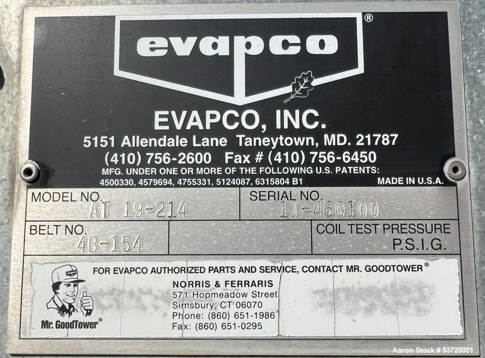 Used 279.7 Nominal Tons Evapco Model AT 19-214 AT Induced Draft Counterflow Cool