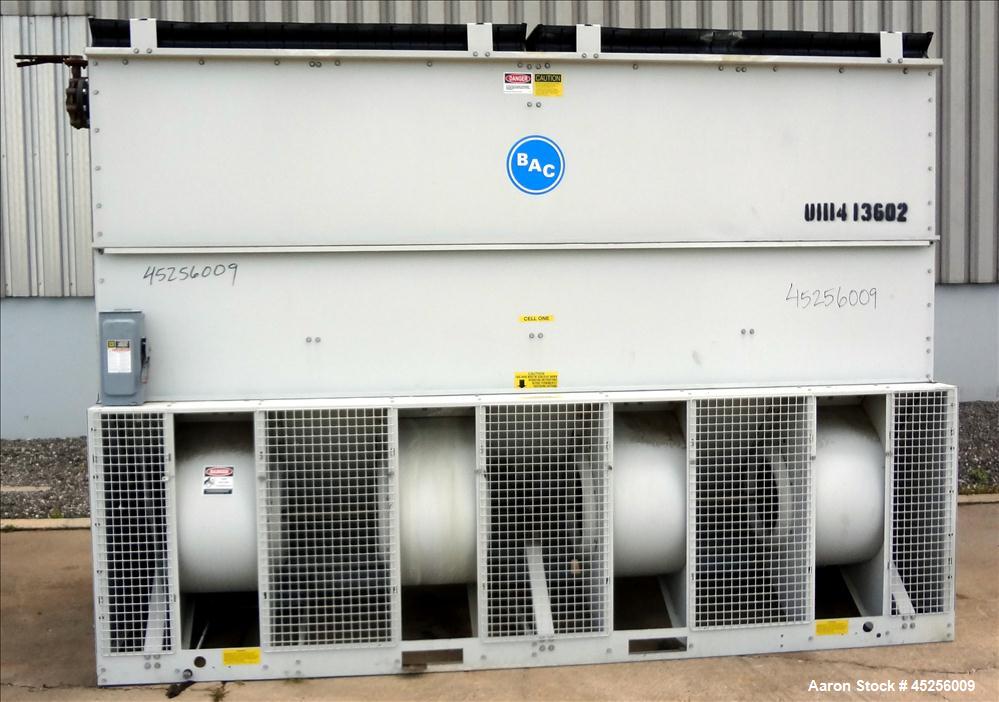 Used Baltimore Aircoil Cooling Tower, Model VXT-105C. Approximately 105 ton capacity. Galvanized housing, forced draft, pressurized water distribution, centrifugal fans, approximate 23,100 cfm, drive...