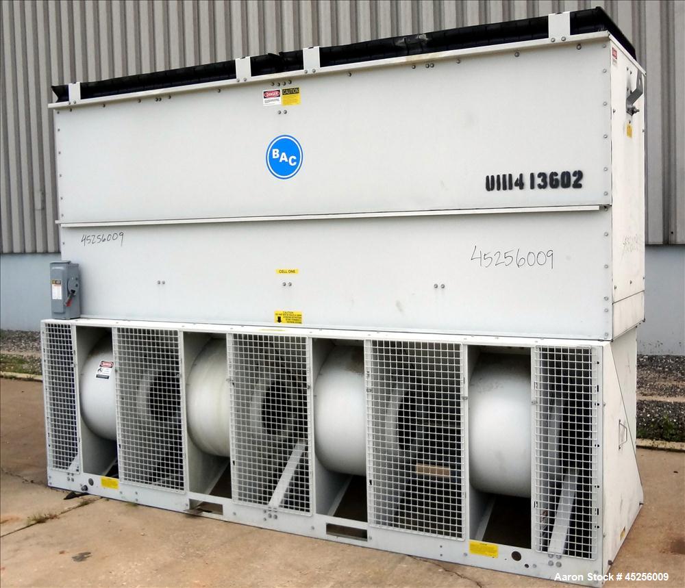 Used Baltimore Aircoil Cooling Tower, Model VXT-105C. Approximately 105 ton capacity. Galvanized housing, forced draft, pressurized water distribution, centrifugal fans, approximate 23,100 cfm, drive...