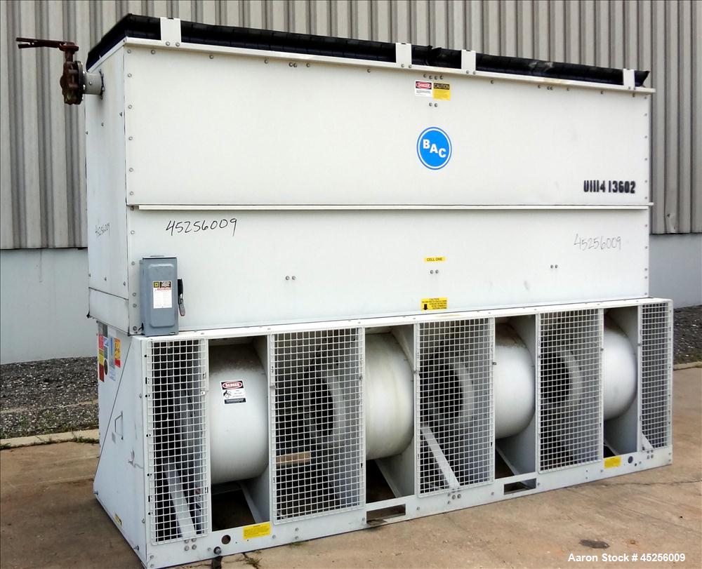Used Baltimore Aircoil Cooling Tower, Model VXT-105C. Approximately 105 ton capacity. Galvanized housing, forced draft, pressurized water distribution, centrifugal fans, approximate 23,100 cfm, drive...