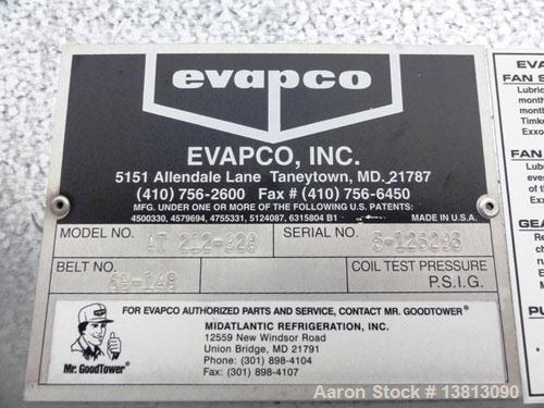 Used Evapco Cooling Tower, Model AT-212-928, approximately 800 tons.  Entering water temperature of 90 deg F, discharge temperature of 80 deg F with a 66 deg F wet bulb at 4,353 gallons per minute to...