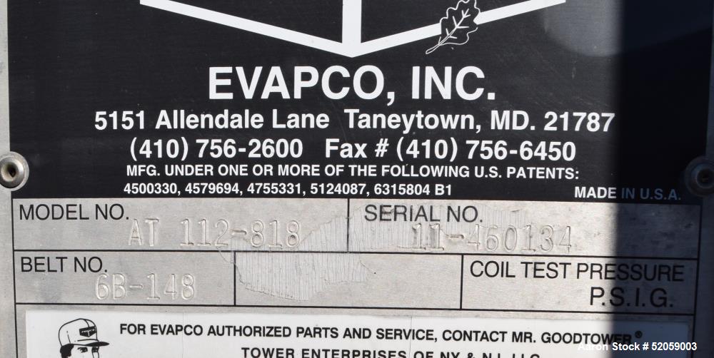 Used Evapco Cooling Tower, Model AT-112-818, Nominal Tonnage 757, Serial# 11-460134. With control panel & Allen-Bradley drive.