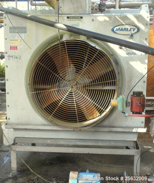 Used Marley Series 3800 Aquatower Cooling Tower, nominal tons 60, model 3842, fiberglass construction. 42’’ diameter fan driven by an approximate 3 hp motor. Includes a centrifugal pump.
