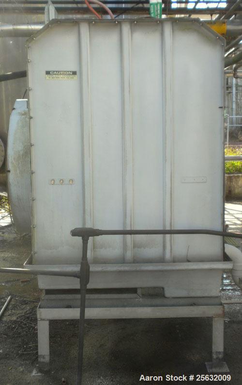 Used Marley Series 3800 Aquatower Cooling Tower, nominal tons 60, model 3842, fiberglass construction. 42’’ diameter fan driven by an approximate 3 hp motor. Includes a centrifugal pump.