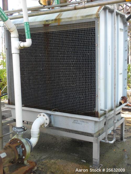 Used Marley Series 3800 Aquatower Cooling Tower, nominal tons 60, model 3842, fiberglass construction. 42’’ diameter fan driven by an approximate 3 hp motor. Includes a centrifugal pump.