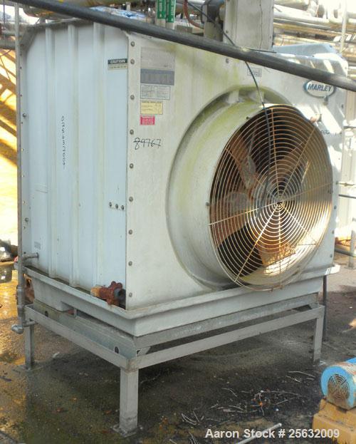 Used Marley Series 3800 Aquatower Cooling Tower, nominal tons 60, model 3842, fiberglass construction. 42’’ diameter fan driven by an approximate 3 hp motor. Includes a centrifugal pump.
