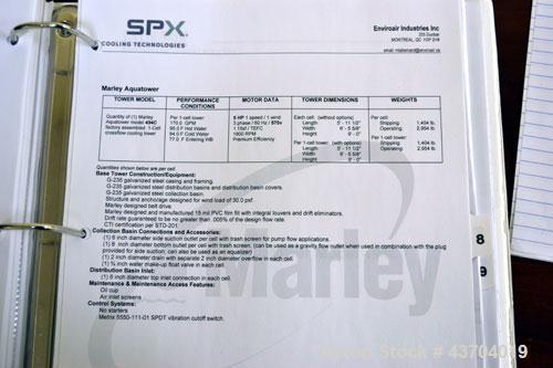 Used Marley cooling tower, 56 Tons, Model 494C. Galvanized housing, rated approximate 170 gallons per minute, 95 degrees F hot, 84 degrees F cold, 77 dgrees F entering wet bulb. Mounted on a frame. B...