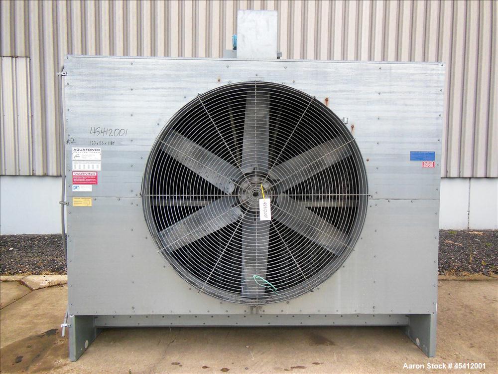 Used Marley Aquatower Single Cell Cooling Tower, Model 496B. Approximately 126 nominal tons, galvanized steel housing. Designed to cool 400 gallons per minute at 102 degrees F hot water, 87 degrees F...