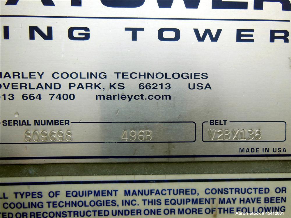 Used Marley Aquatower Single Cell Cooling Tower, Model 496B. Approximately 126 nominal tons, galvanized steel housing. Designed to cool 400 gallons per minute at 102 degrees F hot water, 87 degrees F...