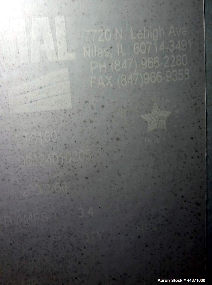 Used Thermal Care FT Series Cooling Tower, Fiberglass Construction. Cooling capacity 22 tons, nominal 66 gallons per minute. Includes an approximate 24" diameter top mounted fan, driven by a 1hp, 3/6...