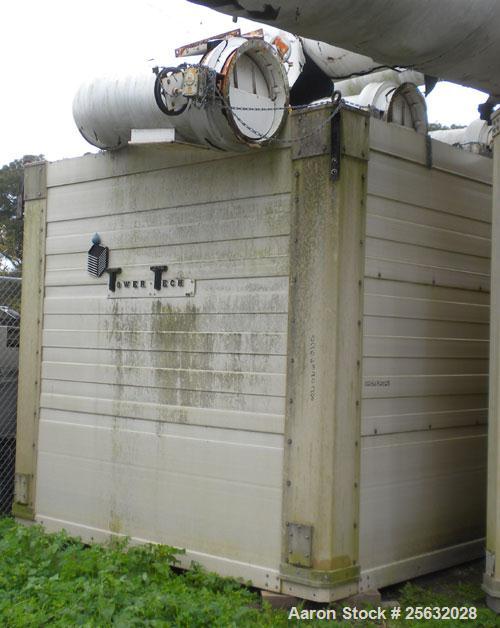 Used Tower Tech Cooling Tower, Approximate Tons, Model EF-378-301, Fiberglass Construction. Rated gallons per minute. Includes misc piping and legs.