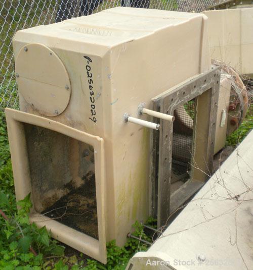 Used Tower Tech Cooling Tower, approximate tons, model TTMT-288-319, fiberglass construction. Rated gallons per minute. Includes misc piping and legs.
