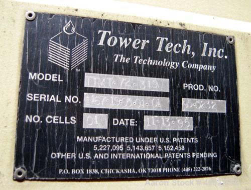 Used Tower Tech Inc. Cooling Tower, 133 Tons, Model TTMT-72-319, Fiberglass Construction. Single cell, (2) approximately 42" diameter fans. Includes (2) 25hp pumps, and control panel. S/N # 1167-19-0...
