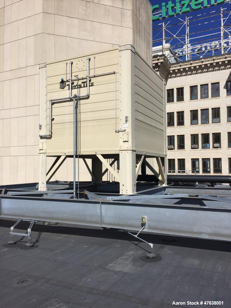 Used Tower Tech Modular Cooling Tower, Model TTXL. 760 gallon capacity. 12' wide x 13'6" long. (4) fans/motors, 30 hp, 10" inlet diameter, 1063 gpm nominal flow, 400 gpm min. flow, 1200 gpm max. flow.