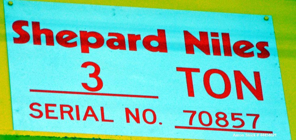 Used Shepard Niles 3 Ton Bridge Crane. Approximate 58' span. Serial #70857.