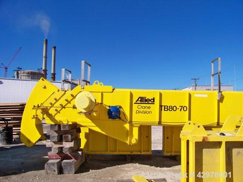 Used Allied Marine Crane, Model TB 80-70.  60,000 lb max rated load.  30 ft/min max hoist speed, 0.25 rpm max swing speed, adjustable swing arc, 3/4" diameter rope, 30 ton hook block.  100 hp, 1800 r...