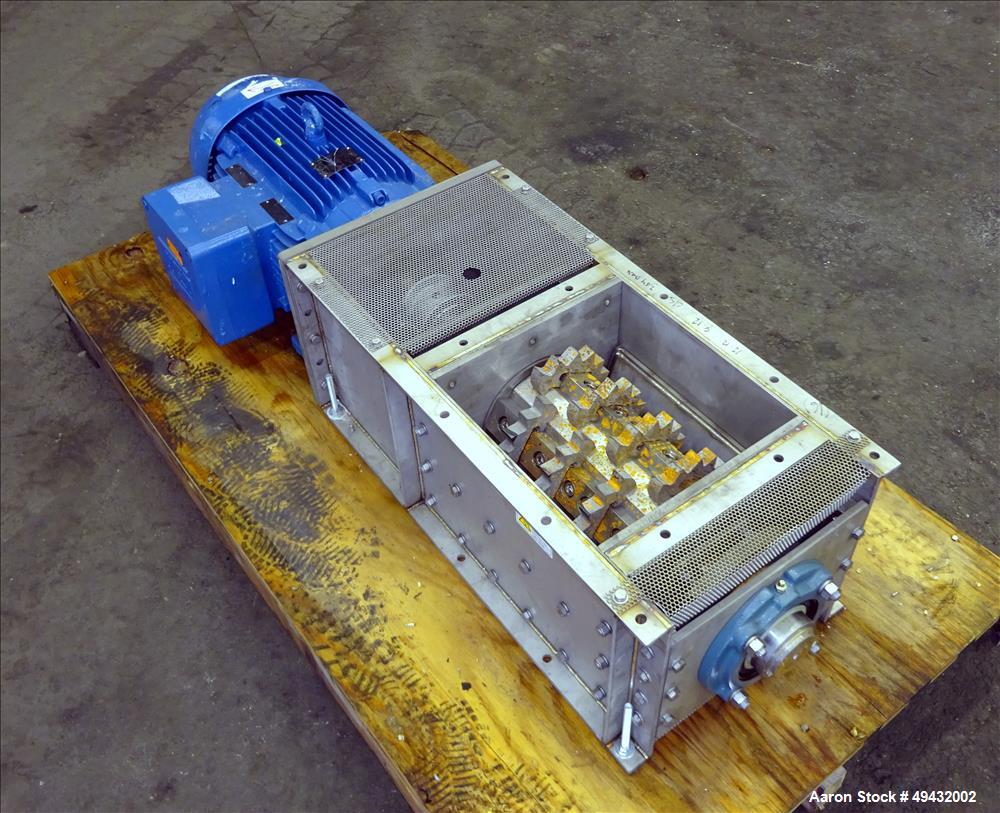 Used Atlantic Coast Crushers Inc. Particle Sizer Crusher, Model PS1212. Approximate 12" long x 8" diameter rotor, carbon steel with (16) bolt-on cutters. 304 Stainless steel chamber with 12" x 12" fe...