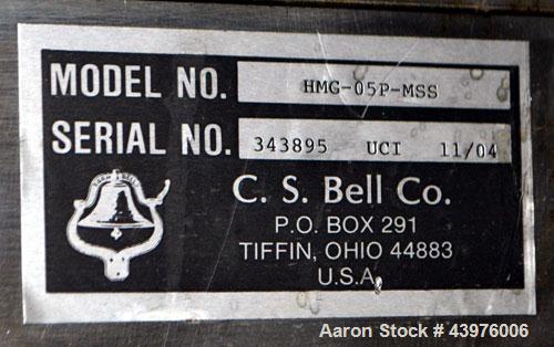 Used C.S. Bell Glass Crusher, Model HMG-05P-MSS, Stainless Steel.  Rated capacity over 2 tons per hour, accepts containers up to 1 gallon size.  Fits over 30 and 55 gallon standard drums. Mounted on ...