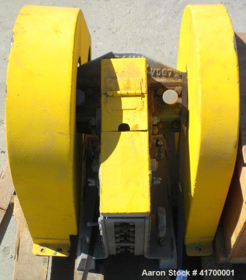 Used Bico Chipmunk Jaw Crusher, model VD67, carbon steel. Jaw capacity 2 1/4" x 3". Rated 400 pounds an hour. Reduction size minimum 1/16’’, maximum to 3/8". Top feed, bottom discharge with drawer. D...