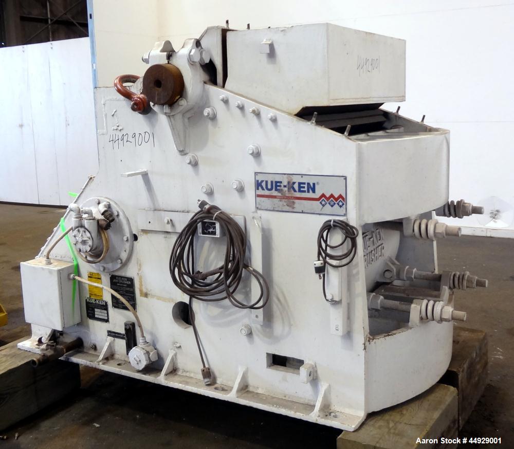 Used Kue Ken Jaw Crusher, Model 10 X 36, Carbon Steel.  Approximate feed 10” x 36”. Capacity in short tons per hour 1” at 32-50, 3” at 95-135.  Requires motor.  RPM range 350-390.