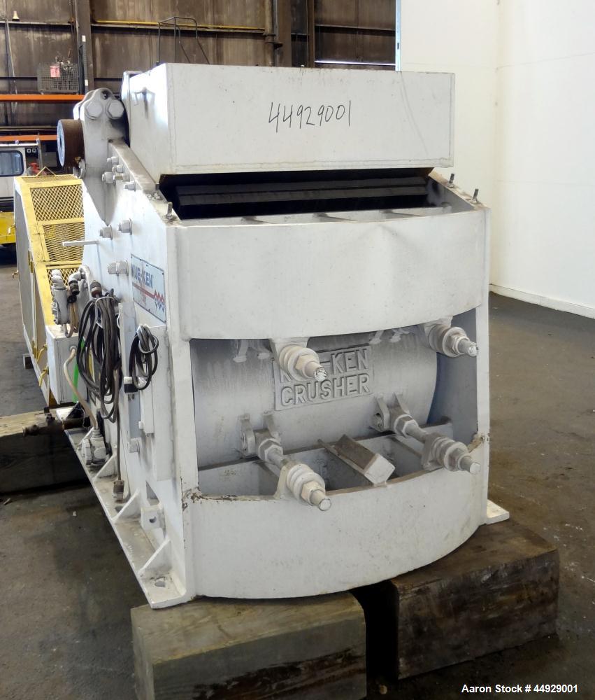 Used Kue Ken Jaw Crusher, Model 10 X 36, Carbon Steel.  Approximate feed 10” x 36”. Capacity in short tons per hour 1” at 32-50, 3” at 95-135.  Requires motor.  RPM range 350-390.