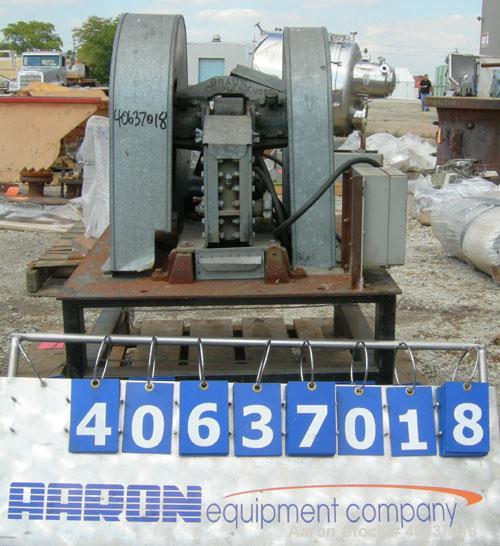 Used Bico Braun Chipmunk Jaw Crusher, Model VD, Carbon Steel. Jaw capacity 2-1/4" x 3". Rated 400 pounds an hour. Reduction size min/max 1/16" to 3/8". Driven by a 2 HP, 3/60/208-230/460 Volt, 1740 R...