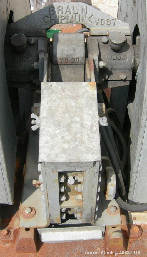 Used Bico Braun Chipmunk Jaw Crusher, Model VD, Carbon Steel. Jaw capacity 2-1/4" x 3". Rated 400 pounds an hour. Reduction size min/max 1/16" to 3/8". Driven by a 2 HP, 3/60/208-230/460 Volt, 1740 R...