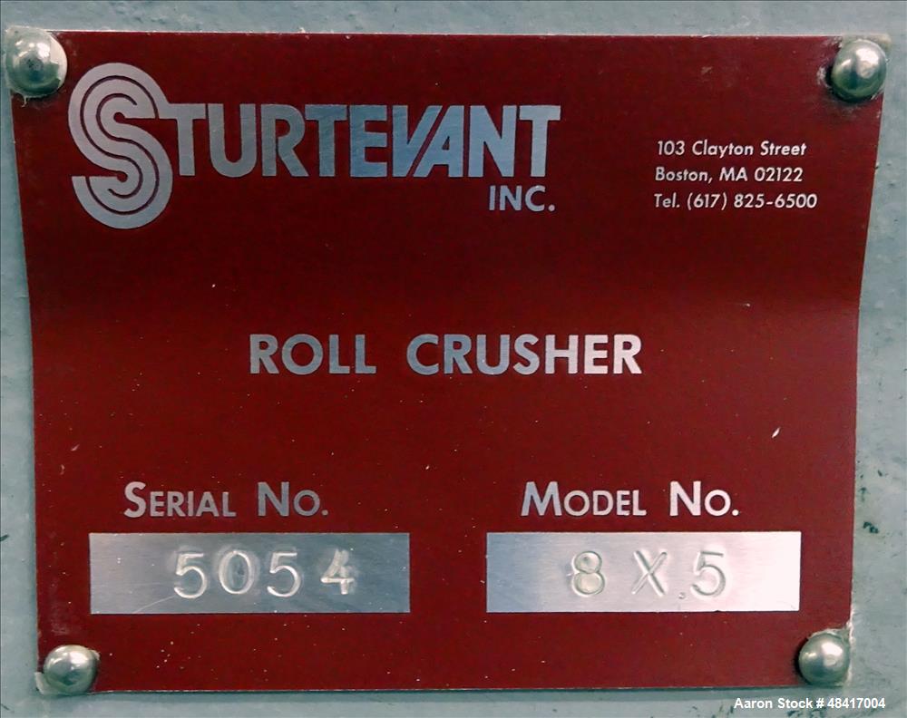Used Sturtevant Roll Crusher, Model 8 X 5, Carbon Steel.