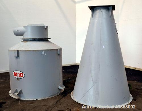 Used MAC Conical Top Cyclone, Model CT60, Carbon Steel.  CFM Range 2400-6000.  Bolt together housing approximately 60” diameter x 49” top straight side x  91” coned bottom. (2) Side inlets, (1) appro...