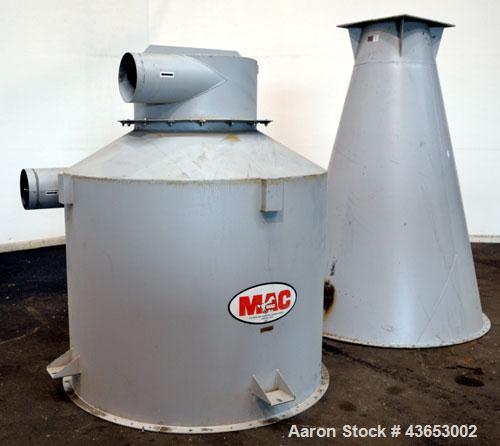 Used MAC Conical Top Cyclone, Model CT60, Carbon Steel.  CFM Range 2400-6000.  Bolt together housing approximately 60” diameter x 49” top straight side x  91” coned bottom. (2) Side inlets, (1) appro...