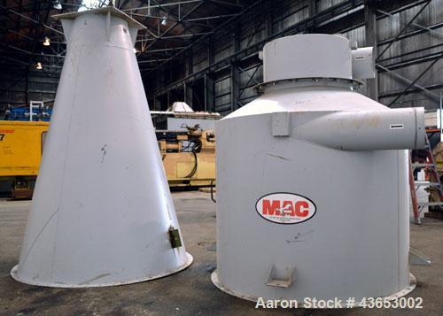 Used MAC Conical Top Cyclone, Model CT60, Carbon Steel.  CFM Range 2400-6000.  Bolt together housing approximately 60” diameter x 49” top straight side x  91” coned bottom. (2) Side inlets, (1) appro...