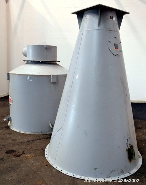 Used MAC Conical Top Cyclone, Model CT60, Carbon Steel.  CFM Range 2400-6000.  Bolt together housing approximately 60” diameter x 49” top straight side x  91” coned bottom. (2) Side inlets, (1) appro...