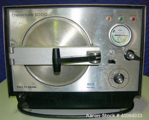 Used MDT Corp Harvey Chemiclave model 5000.  6" diameter x approximately 12" deep chamber with removable tray.  500 watts, 60 Hz, 120 volt.  0-20 minute timer.  UL listed.  Serial # - A530727.