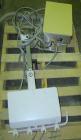 Used ADEC dental chair (gray) with unattached tray, ADEC light, and unattached Elitys X-ray machine with control panel.