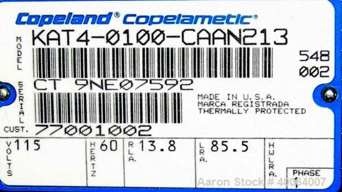 Used Copeland Copelmetic Compressor, Model KAT4-0100-CAAN213, S/N CT9NE07592. 1/60/115 volt.
