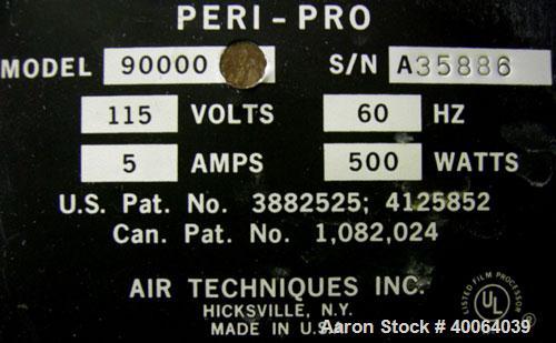 Used Peri-Pro Air Techniques Inc Model 90000, intraoral film processor unit.  Removable top cover, three developing trays.  Includes extra track.  500 watts, 60 Hz, 115 volt, 5 amps.  Serial # - A358...