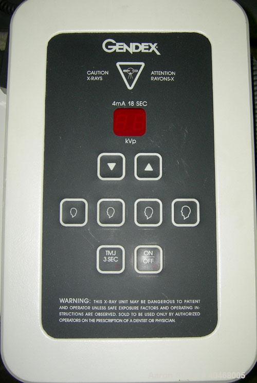 Used Gendex GX Pan X-Ray machine, model 110-0080G. Base mounted with control panel and operator control button. 1/60/120 volt.