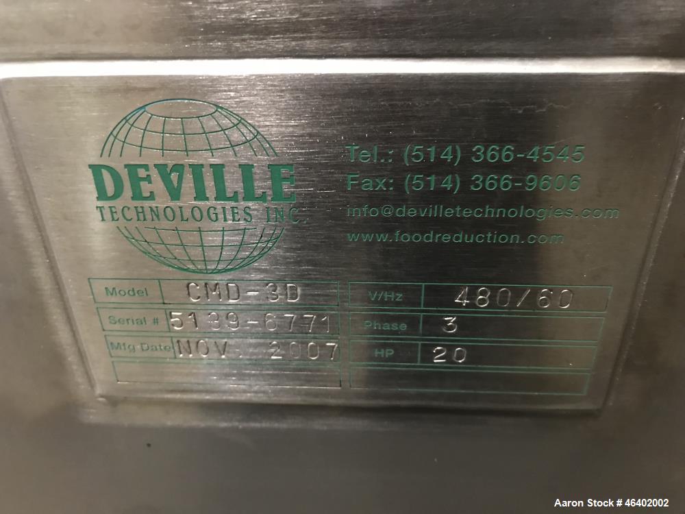 Used Deville Meat /Strip Cutter, Model CMD-3D. Stainless steel. Rated approximately 6,000 to 10,000 lbs per hour. Mfg. 2007.