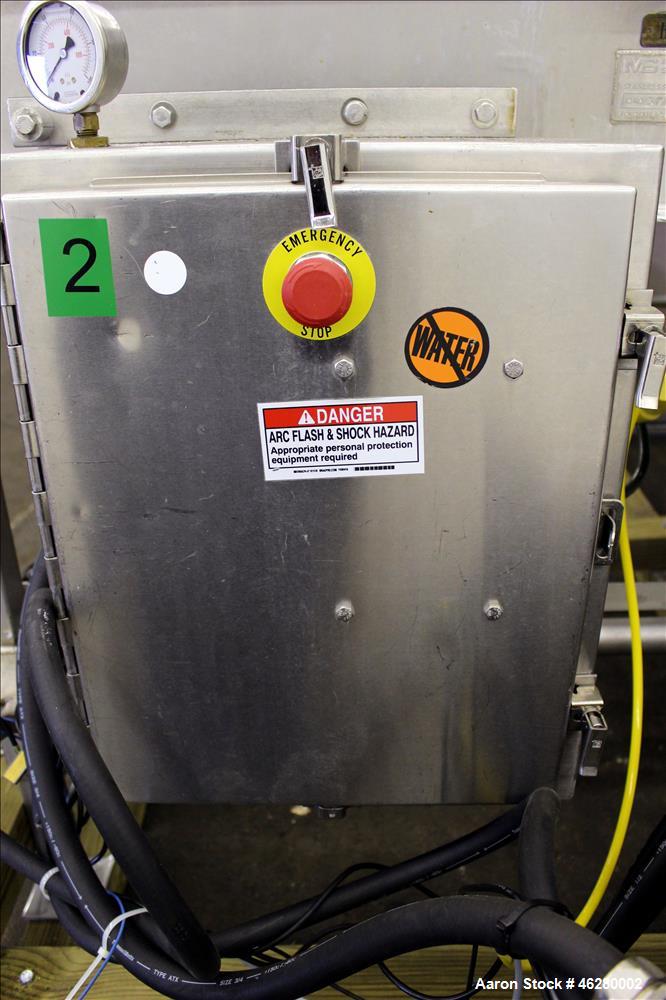 Used Marchant Schmidt Pneumatic Cheese Cubing Machine, Model MS80. Machine is rated at speeds up to 10,000 pounds per hour. Handles (2) 40 pound blocks of cheese, 2 blocks per cycle. Designed for har...