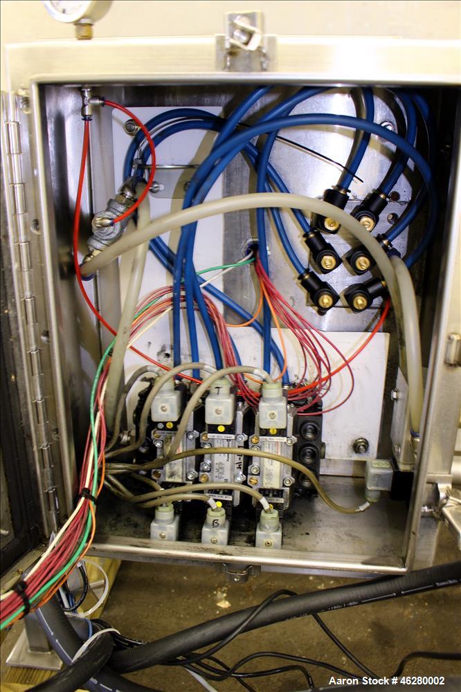 Used Marchant Schmidt Pneumatic Cheese Cubing Machine, Model MS80. Machine is rated at speeds up to 10,000 pounds per hour. Handles (2) 40 pound blocks of cheese, 2 blocks per cycle. Designed for har...