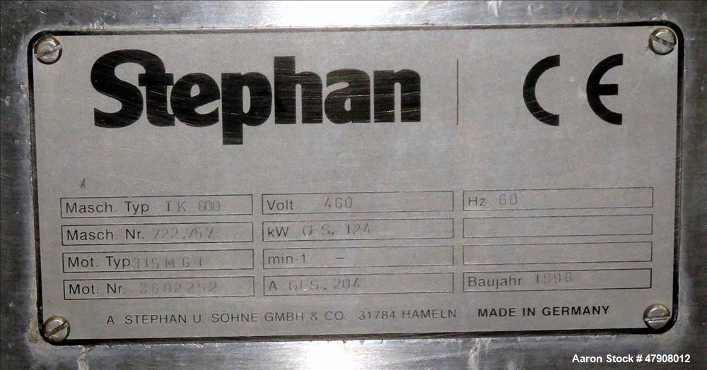 Used Stephan High Speed Mixer, Model TK 600, 304 Stainless Steel.