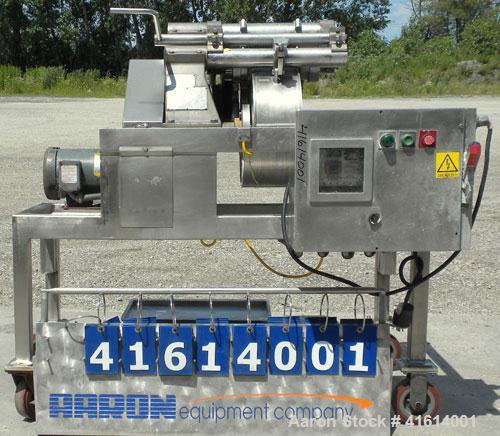 Used Urschel Slicer, Model H-A, Stainless Steel.  12 crosscut knives and 17 circular knives spaced 3/8". Sliced thickness rated 1/8" to 1". Driven by a 2 hp, 3/60/208-230/460 volt, 1725 rpm.  Mounted...