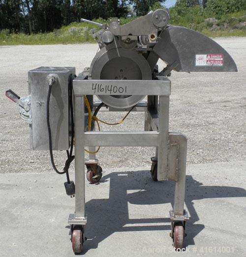 Used Urschel Slicer, Model H-A, Stainless Steel.  12 crosscut knives and 17 circular knives spaced 3/8". Sliced thickness rated 1/8" to 1". Driven by a 2 hp, 3/60/208-230/460 volt, 1725 rpm.  Mounted...