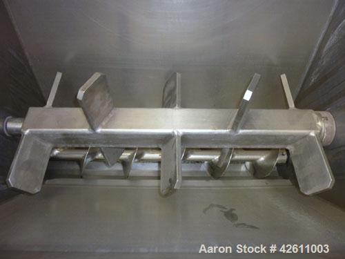 Used Urschel Model 2100 Comitrol Slicer. Urcshel 66755 3K030240U stainless steel cutting head. 30'' Deep stainless steel hopper with 22'' x 30'' infeed opening. Blunt blade horizontal agitator and st...