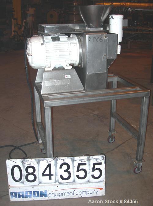 USED: Urschel Comitrol processor, model 3600, 316 stainless steel. 3 blade impeller, 6" inside diameter x approx 3" deep microcut cutting head. Top feed with pan and hopper, 3" diameter x 4" long scr...