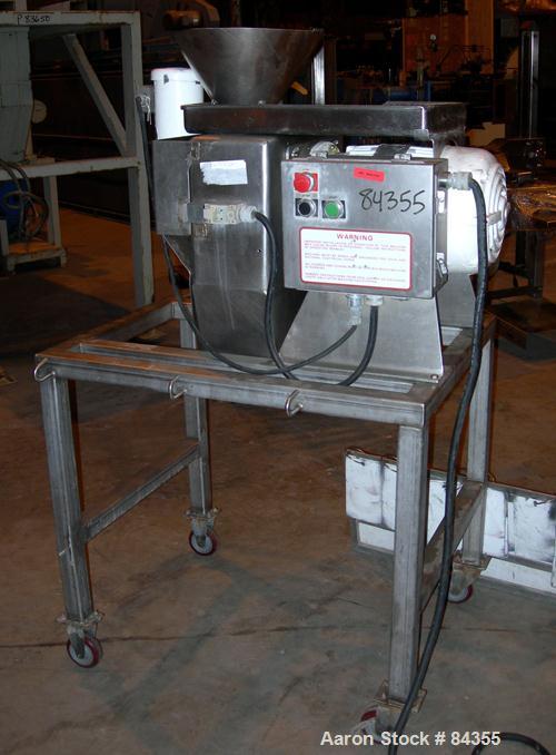 USED: Urschel Comitrol processor, model 3600, 316 stainless steel. 3 blade impeller, 6" inside diameter x approx 3" deep microcut cutting head. Top feed with pan and hopper, 3" diameter x 4" long scr...