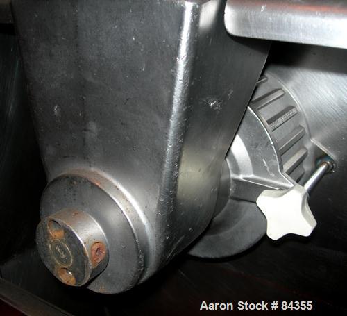 USED: Urschel Comitrol processor, model 3600, 316 stainless steel. 3 blade impeller, 6" inside diameter x approx 3" deep microcut cutting head. Top feed with pan and hopper, 3" diameter x 4" long scr...